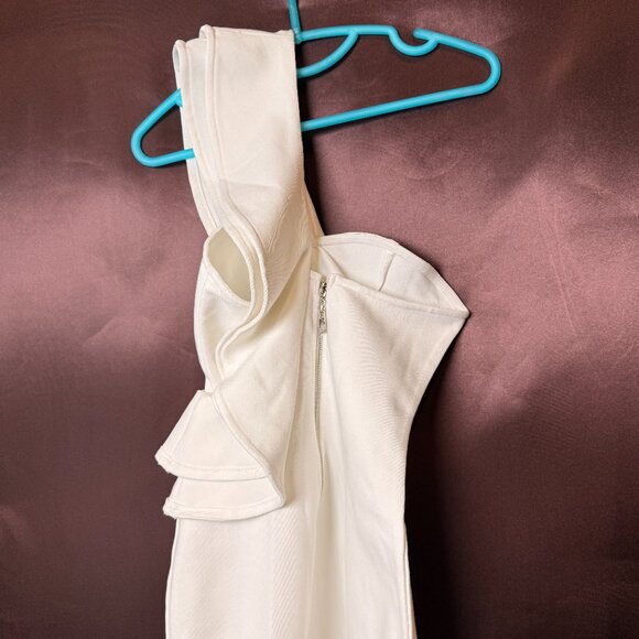 Uonbox Women's S, L White One Shoulder Sleeveless Side Split Bandage Dress - Picture 8 of 10